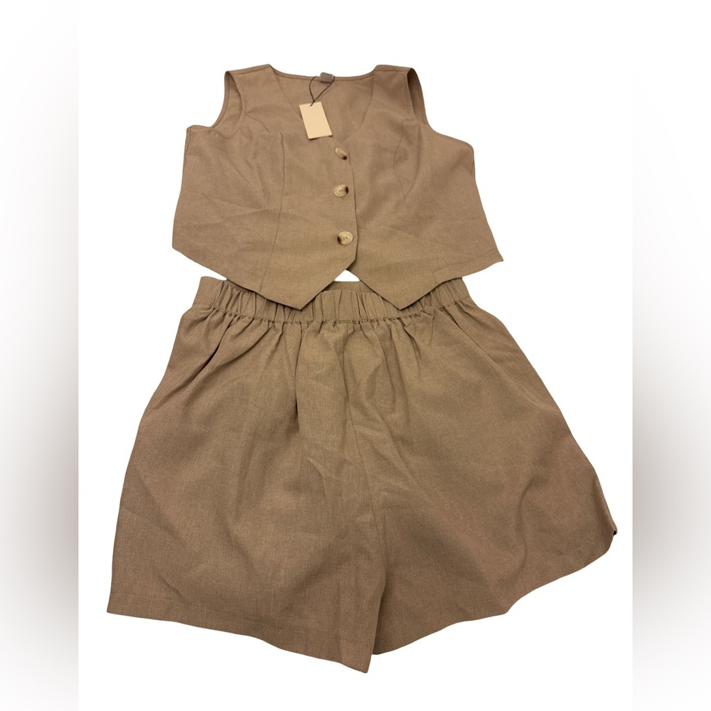 Yozy Tan Sleeveless Vest and Shorts Set
